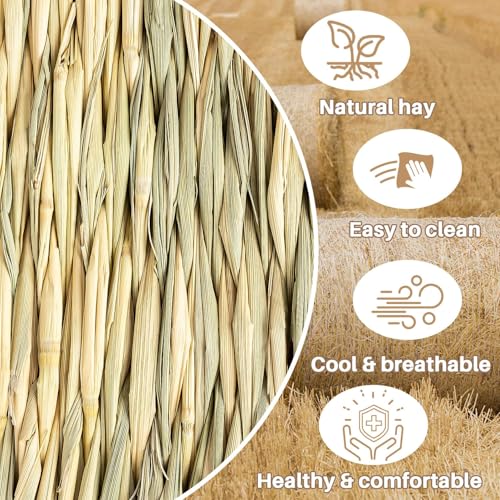 Sukh 2 Pcs Rabbit Grass Mats - Natural Hay Woven Bunny Rabbit Bad Cage Mats Pet Bedding Cooling Sleeping Nesting & Toys For Hamster Bunny Chinchilla Guinea Pig Mouse Bird And Other Small Animal thumb #2