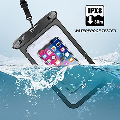 2 Pack 10.5" Large Waterproof Phone Pouch-Ipx8 Underwater Case Universal Cell Phone Dry Bag Compatible With Iphone 14 Pro Max/13/12/Xr/X Galaxy S22/S21,Note20/10,Drifting Swimming Boating Beach Black #TOP4