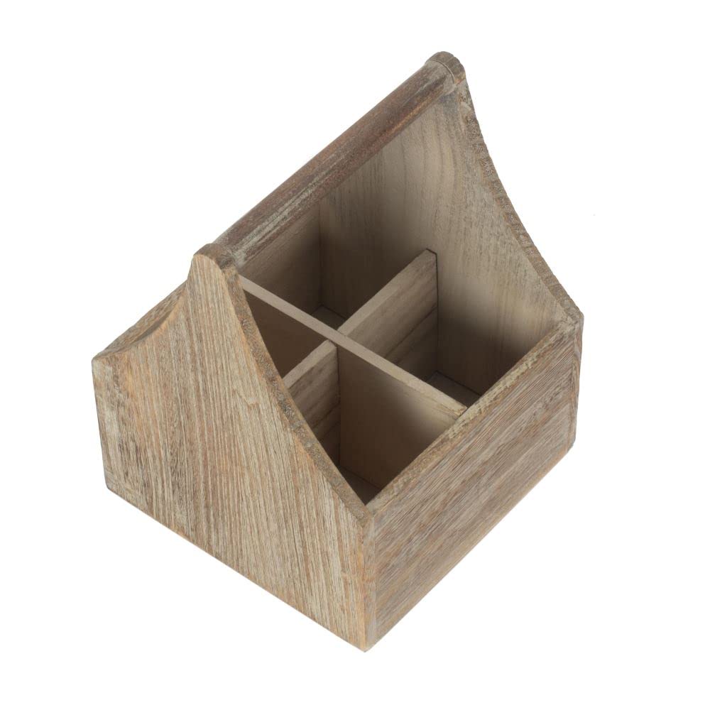Rackhams Red Oak Effect Wooden Square 4 Section Cutlery Holder - One Size
