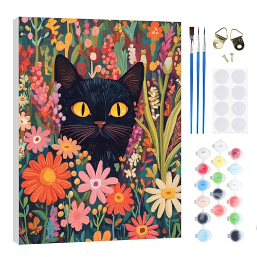 RICUVED Chat Noir Peinture par Numéros Adulte,Animaux Peinture par Numéros Kits avec Cadre en...