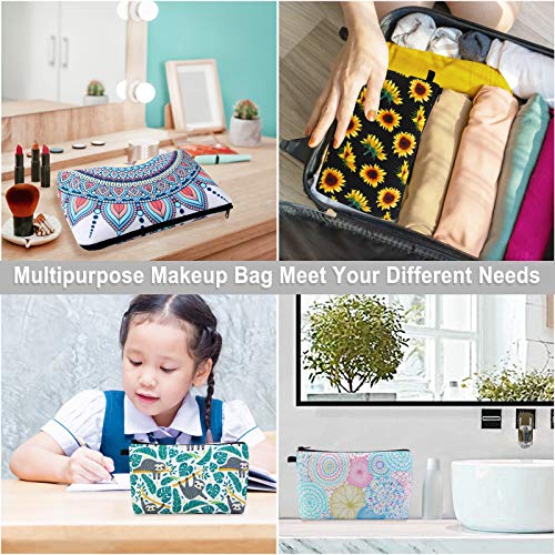 Image of MAGEFY Makeup Bag 6 Styles Portable Travel Cosmetic Bag for Women Flower Patterns Zipper Pouch Sloth Gifts Makeup Pouch for Girls with Black Zipper (6 packs)
