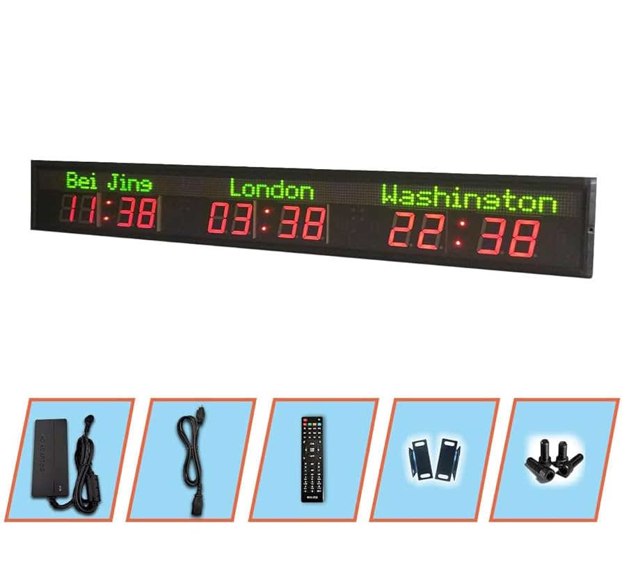 LEDデジタル式世界時計 ワールドクロック 壁掛け 22ヵ国表示 LED