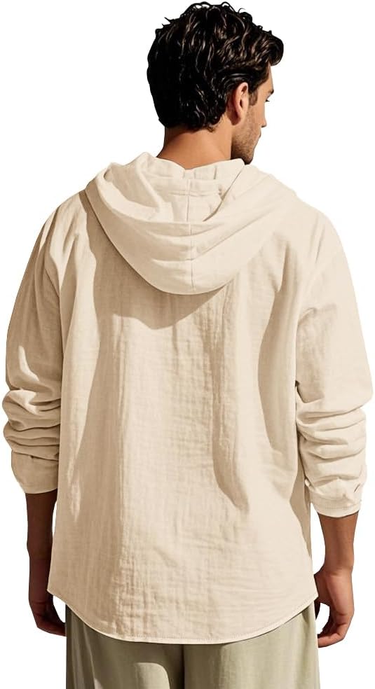 Men Cotton Linen Long Sleeve Button Down Shirt Summer Casual Hawaiian Beach Tops Lightweight Fashion Hoodies - Image 4