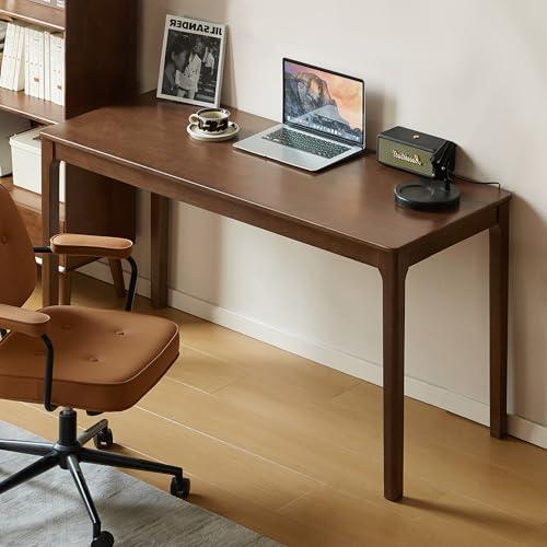 Image of YESWOOD Solid Wood Computer Desk, Vintage Home Office Desk, Writing Desk, Mid Century Modern Wood Desk for Home Office, Study, Gaming 39.37 inch W