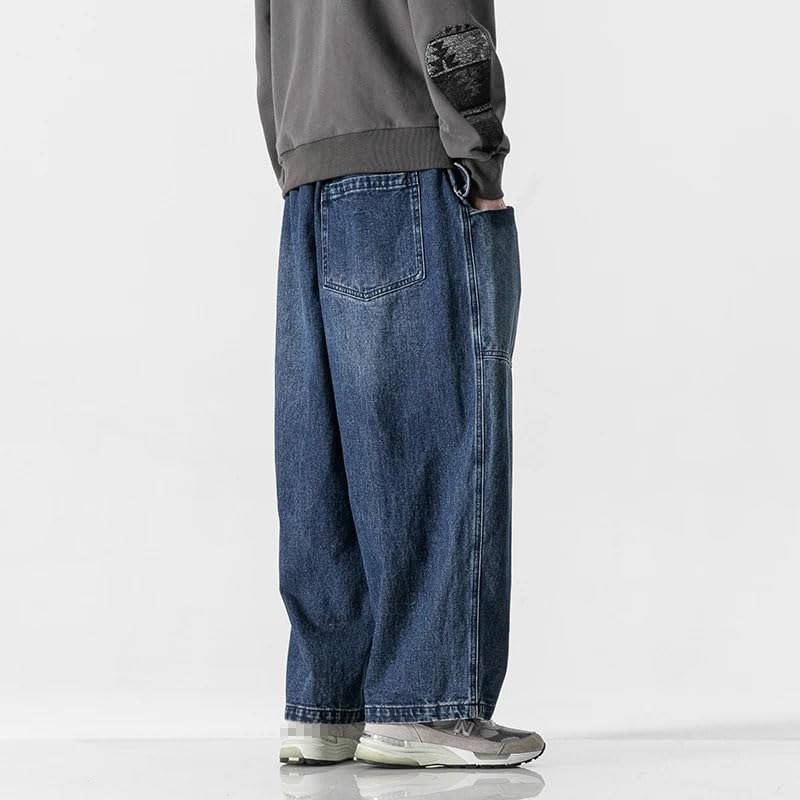 Autumn Men Baggy Jeans Vintage Plain Pants Casual Wide Leg Loose Fit Denim Hip Hop Straight Trousers 5