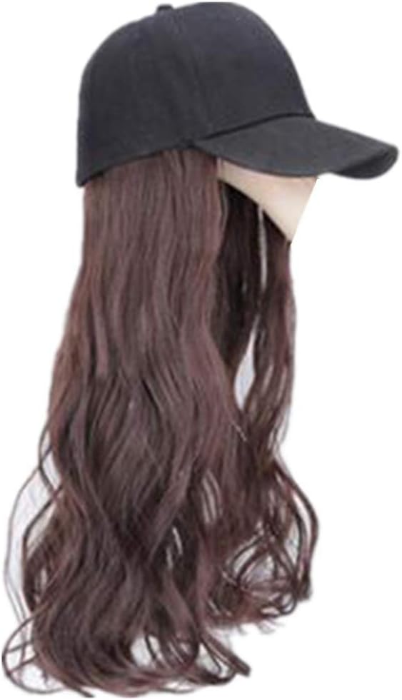 Women's Long Wave Baseball Cap with Hair Girls Wig Hats with Straight Hair Wavy Curls