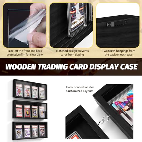 Emfogo Card Display Case, Trading Card Display Frame Wall Mount, Wooden Baseball Card Display Case with Clear View, Graded Sports Card Display for Trading Card Collection (1 Pack-Black) by Emfogo - Image 4