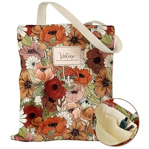 Aesthetic Canvas Tote Bag with Inner Pocket for Women, Cloth Cotton Totes Bag with Pattern for Shopping, Gym