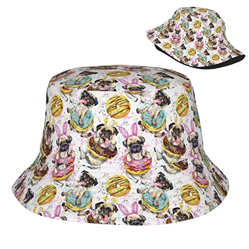 Vunko Cute Pug Dog Watercolor Bucket Hats for Women Summer Sun Beach Travel Outdoor Fishing Cap Unisex Men Bucket Hat