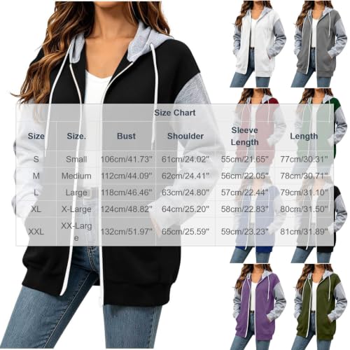 XOGWVJ Fall Clothes for Women 2026 Womens Hoodies Zip Up Color Block Sweatshirt Long Sleeve Oversized Hooded Jacket with Pockets Casual Fall Outfits Zip-Up Sweatshirts for Women Black XL — view 4