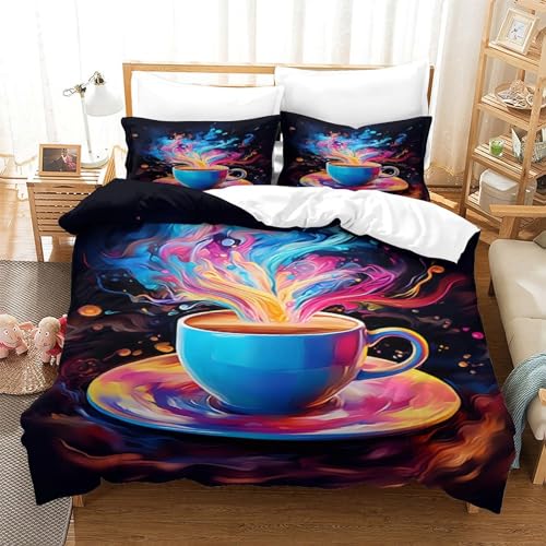 Housse de couette café 3D 200x200cm avec taies en microfibre douce