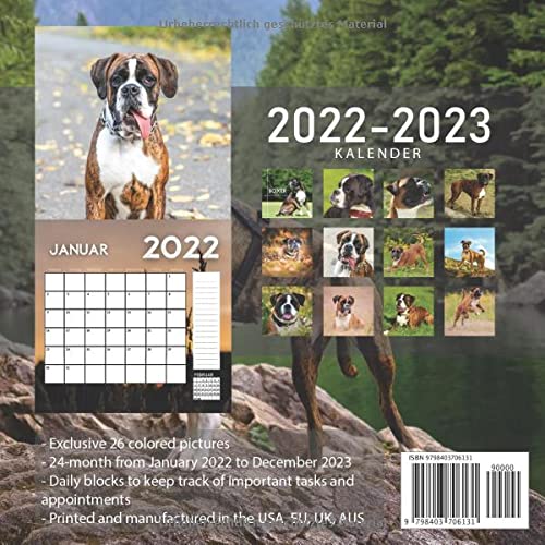Boxer Kalender 2022-2023: 24-Monats-Kalender von Januar 2022 bis Dezember 2023. Platz für Notizen. Es ist ein perfektes Geschenk für einen geliebten Menschen