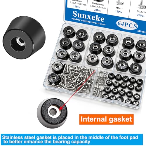 Image of 64Pcs Rubber Feet for Cutting Board with Stainless Washer Screws Assortment Kit,2 Sizes (0.433inch , 0.813inch),Non Slip Rubber Bumper Feet for Furniture,Cabinets,Electronics(13 /16 inchW x 3 /8 inchH)
