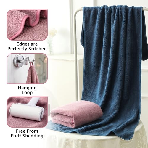 Image of Story@Home Towels for Bath Large Size | Microfiber Towels for Bath | Towel Set of 2 | 400 GSM | 70 x 140cm | Navy Blue & Peach| Bath Towels for Men, Women & Kids | Gym Towel | Perfect for Everyday Use