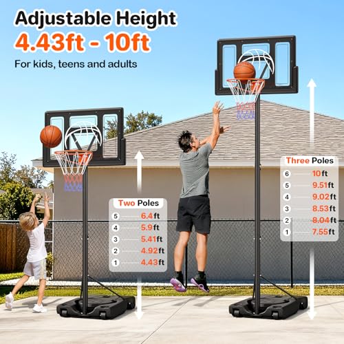 Image of Yohood Basketball Hoop Outdoor 10ft Adjustable, Portable Basketball Hoop Goal System for Kids Youth and Adults in Backyard /Driveway /Indoor, 44 Inch Shatterproof Backboard and Larger Base