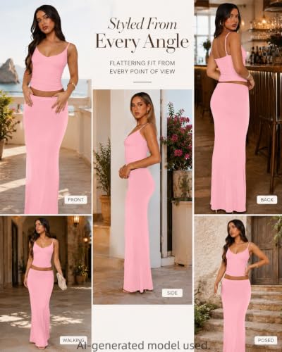 Image of Two Piece Skirt Set Women Maxi Long Skirt and Top Outfit