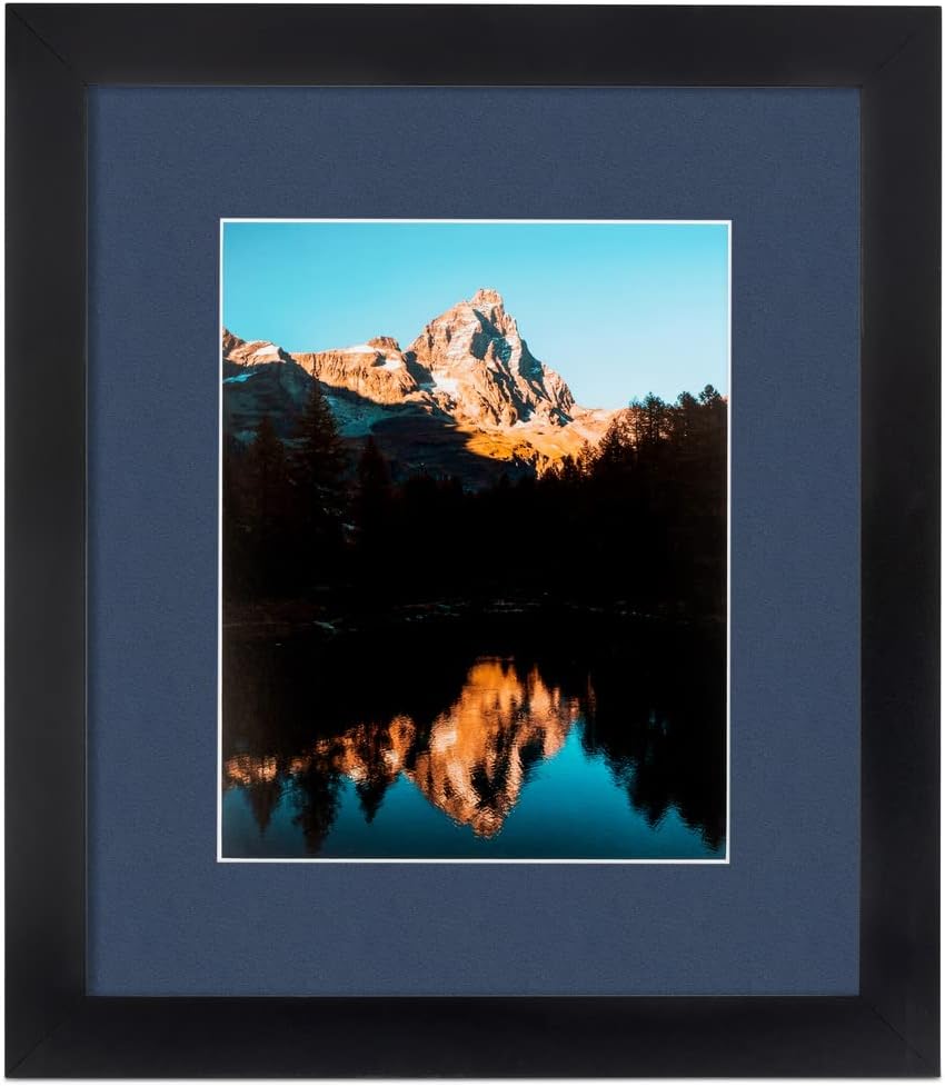 ArtToFrames 4x16 inch Satin Black Picture Frame with 2 Inch Single Midnight Blue Mat, SingleMat-FRBW26079-4x16-837