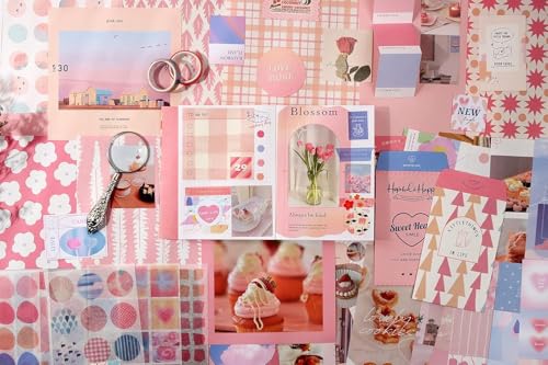 Image of VIBE VISTA Vintage Aesthetic Scrapbook Kit, 346 Pcs, A6 Grid Notebook, Washi, Envelopes, Scrapbook Papers, Folding Labels, Background Papers, Photo Frames, Calendar Stickers, Stickers (Sweetheart)