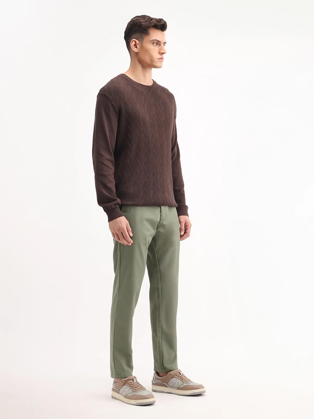 Rare Rabbit Men's Ebert Olive Cotton Plain Regular Fit Trouser 4