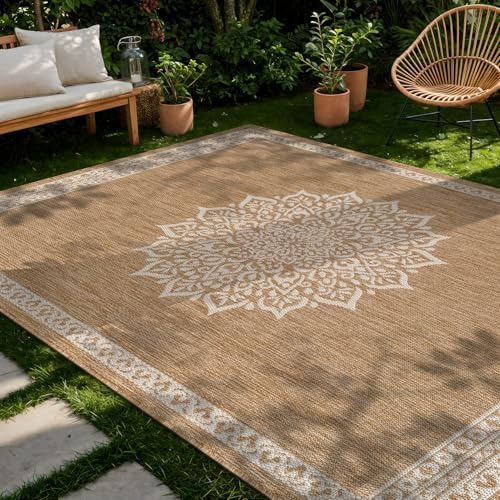 CAMILSON Outdoor Rug 5x7 Medallion Natural Modern Area Rugs for I...