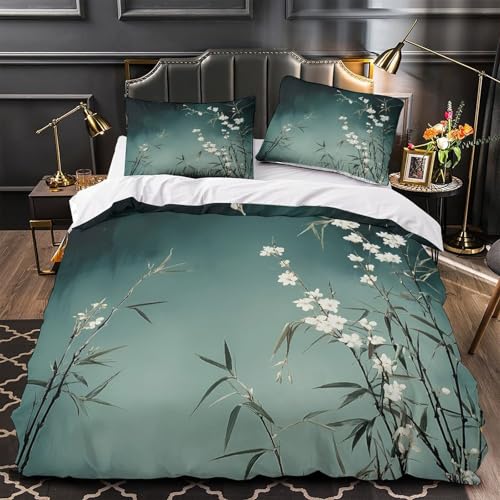 Housse de couette fleurs blanches imprimé 3D linge de lit microfibre 220x240 - 4