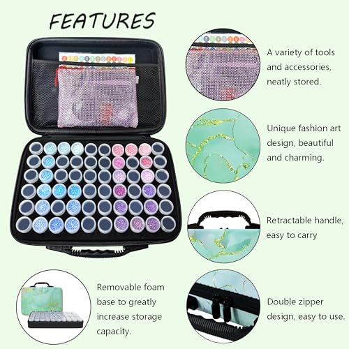 Image of Muzagroo Art Diamond Painting Storage Containers Diamond Art Storage Case with Accessories and Tools Portable Shockproof 60 Slots Organizer Case for Diamond Painting Kits Standard Set (Green)