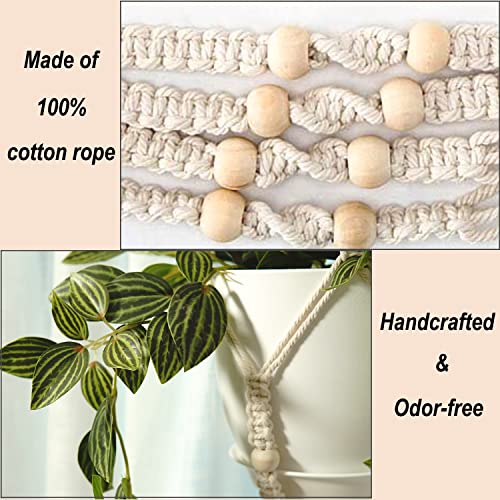 Bouqlife 3 Pack Macrame Plant Hangers With Pots Hanging Planters For Indoor Plants Holders With Trays & Hooks 34" / 26" / 20" #TOP3