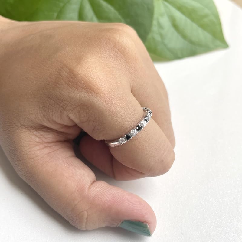 Alternate Black & White Diamond Half Eternity Wedding Band For Women, 14k Gold Finish Black Diamond Wedding Band, Ladies Stackable Diamond Ring