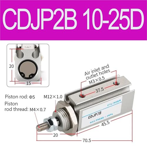 Vérin pneumatique CDJP2B de haute précision avec corps aiguille en acier