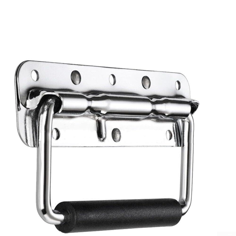 Aesthetic 304 Stainless Steel Spring Loaded Carry Handle Equipped with Comfortable Rubber Grip for Audio Equipment (140mm)