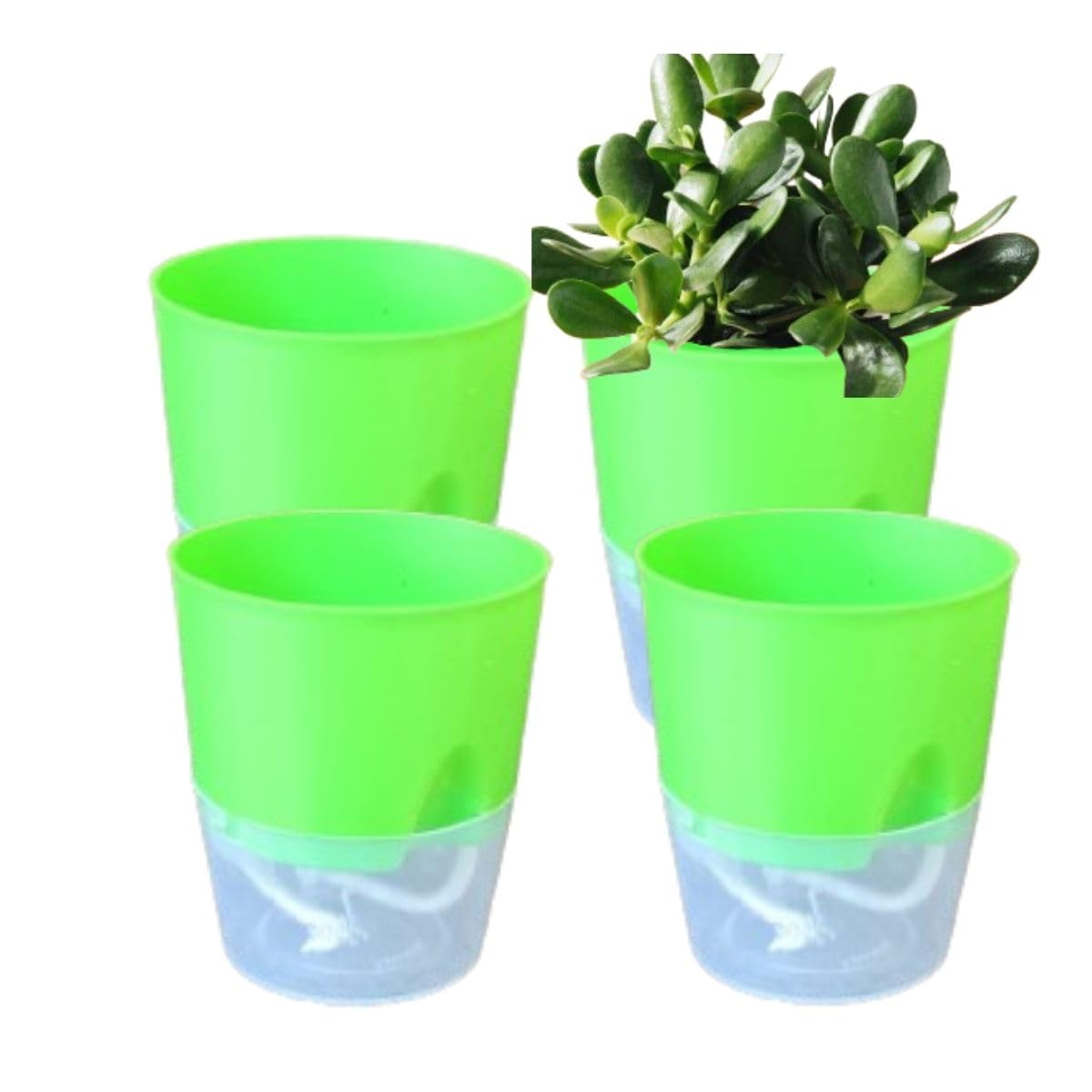 KUMUDAM Self Watering Flower Pots with Transparent Double Layer Plastic| 4 Inch Pot| Suitable for Indoor Plants| Best Flower Pots for Home Decor and Gifting|Plant Container Set+ Pack of (4, Green) (B0DC5N95ZZ) Amazon Price History, Amazon Price Tracker