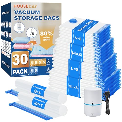 HOUSE DAY 30 Pack Vacuum Storage Bags with Electric...