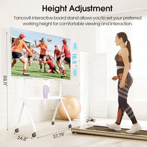 Image of Mobile Stand for 43 inch- 75'' Smart Board, Heavy Duty Rolling TV Stand with Locable Wheels, Height Adjustable Holds up to 300lbs, Whiteboard Portable Cart on Wheels