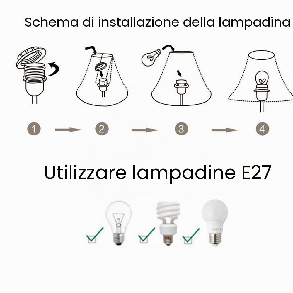 Lampada da Tavolo Moderno, Luce con Attacco E27 e Paralume in Stoffa, Abat Jour da Comodino Vintage, 1 pz (Senza Lampadine) (A)
