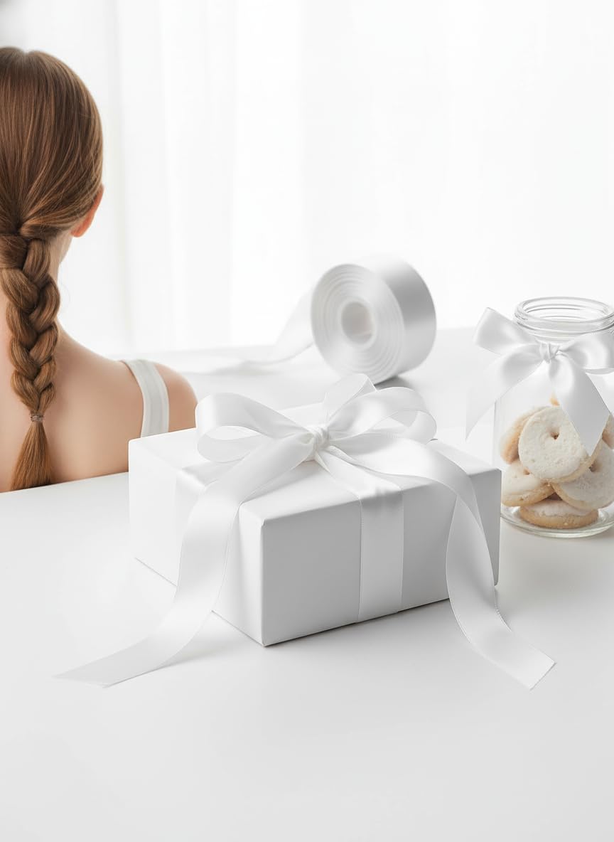 Finesse Satin Ribbon Decoration, Gift Wrapping, Multi-Purpose Use (White, Size : 2 Inch, Packing : 22 Mtrs)