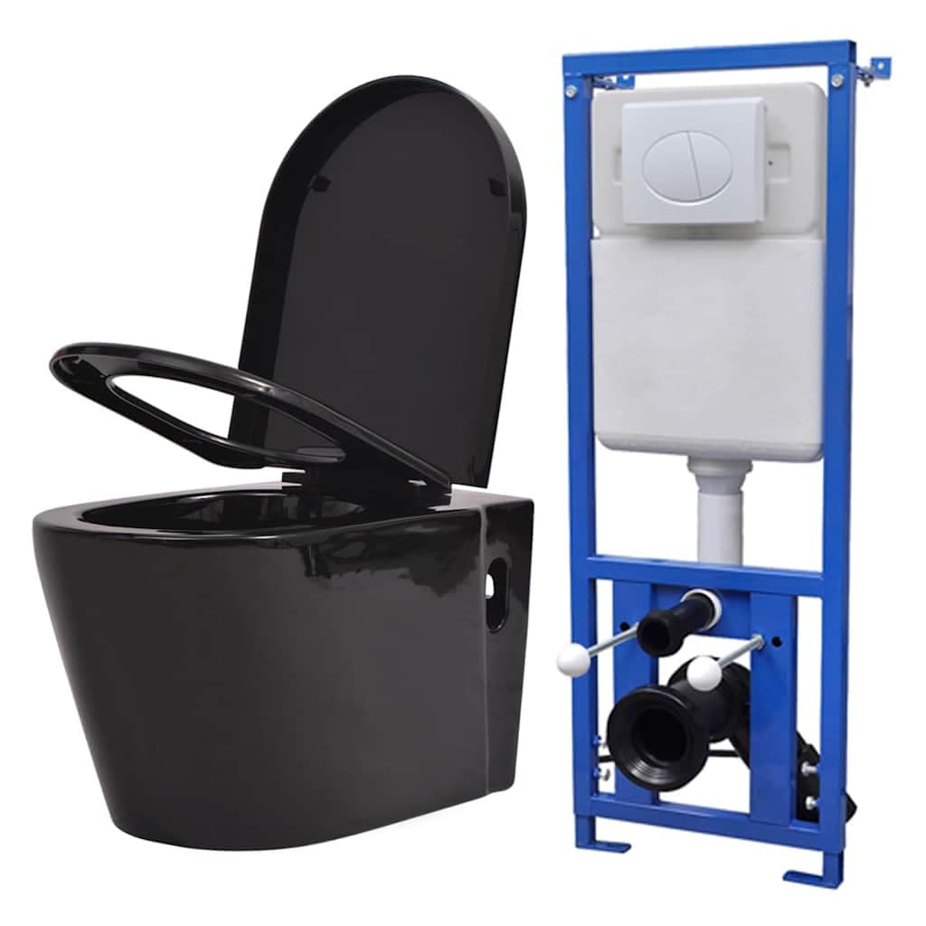 Inodoro de pared negro con cisterna empotrada y descenso