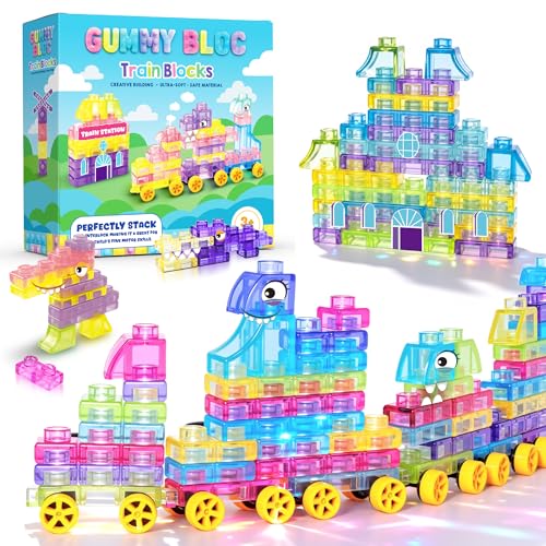Image of 42PCS Soft Train Sensory Building Blocks with Wheels,Squishy Stacking Toy | Preschool Educational Creative Play, Montessori Squeezable, Stretchable Early Learning Construction Playset, Puzzle Blocks