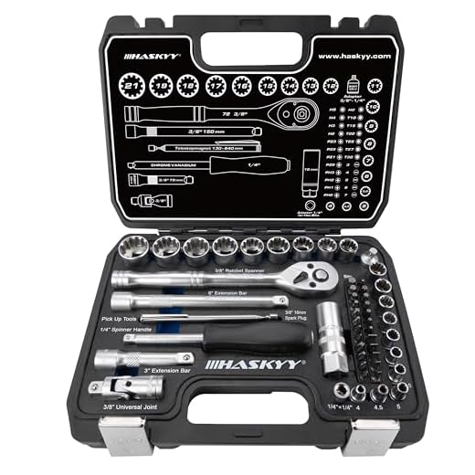 52tlg Vielzahn Zoll TORX Gear Lock Profil XZN E-Profil Steckschlüssel Set 12-Kant 6-Kant - Harley - Zöllisch - Metrisch -1/4 & 3/8 - Nuss Bits 4-19mm