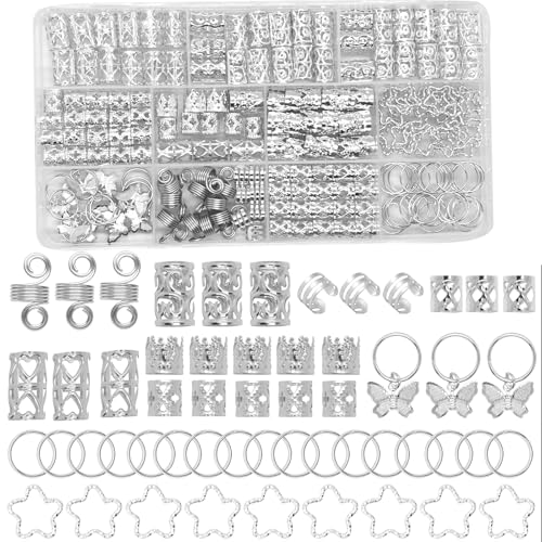 200 Pcs Hair Jewelry for Braids Accessories Loc Jewelry for Hair Dreadlock Sliver Adjustable Cuffs Braiding Hair Rings Decoration