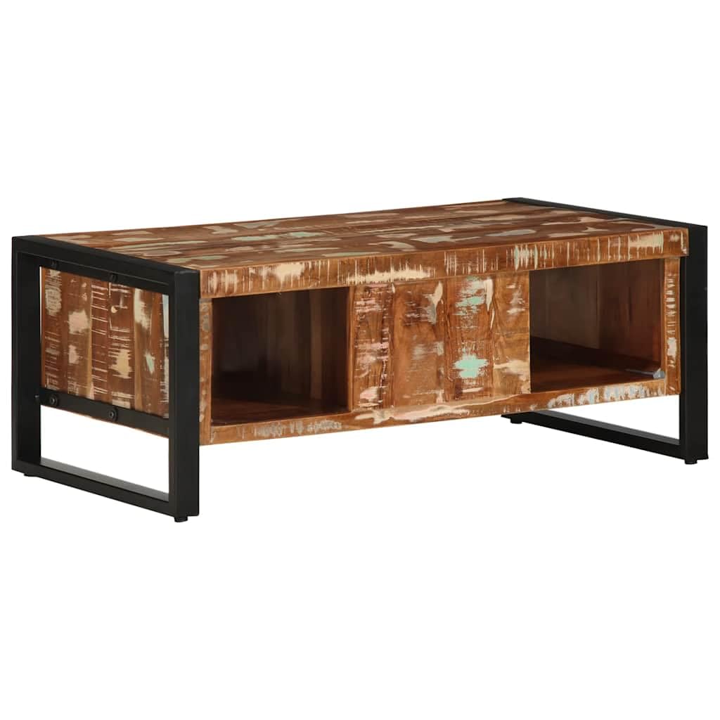 Stolik kawowy wielokolorowy drewniany stolik kawowy uchwyt do przechowywania, stabilna szafka pomocnicza 90 x 50 x 36 cm lite drewno z recyklingu