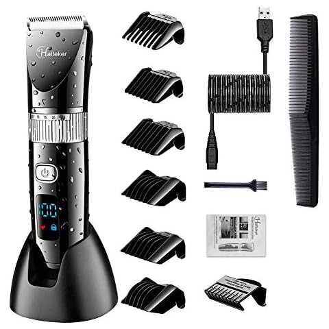 Hatteker Cordless Hair Trimmer Pro Hair Clippers Beard Trimmer for Men Haircut Kit Cordless USB Rechargeable Waterproof Cover