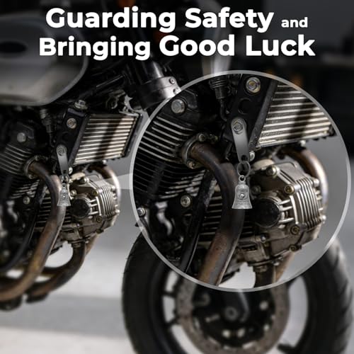 Image of Guardian Angel Motorcycle Bell Biker Luck Gremlin Bells for Motorcycles Riders with Motorcycle Bell Hanger, 2 Key Chain Ring Accessories, Velvet Pouch