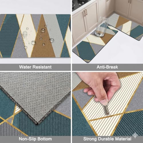 Image of Kitchen Anti Slip Mat for Floor, Waterproof Washable Kitchen Mats, Non Slip Kitchen Floor Mats for Home, Soft Mats for Kitchen, Kitchen Mats for Floor Anti Slip (Peacock Colour)