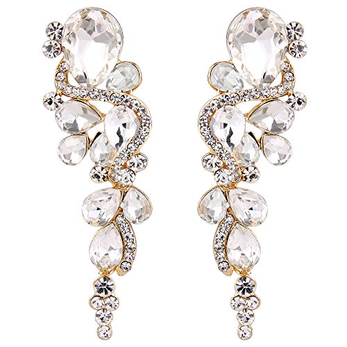 BriLove Women's Wedding Bridal Dangle Earrings Bohemian Boho Crystal Multiple Teardrop Chandelier Long