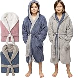 CalmyLIFE Bademantel Kinder Mädchen Jungen - mit Wendefunktion und Kapuze Teenager Kinderbademantel Junge kuschelige Bademäntel für Jungs (Dunkelblau/Hellgrau, 158/164)