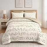Nesker 7 Pcs Comforter Set Full Size, Musical Note Old Antique Bedding Set for Kids and Adults, Song Music Bar Sheets Bed Sheet Sets with Fitted Sheet 2 Pillowcases & 2 Shams