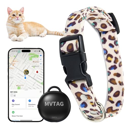 Collar GPS para Gatos con rastreador - Dispositivo de Seguimiento/Rango Ilimitado/Modo perdido para Gatos Juego de Collar Inteligente de tamaño Ajustable - Disponible con Apple Find My (Solo iOS)