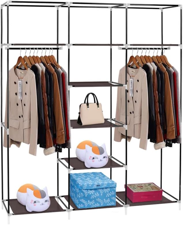 Miniatura 7 de Organizadores portátiles de armario y armario de almacenamiento, funda de tela no tejida, barra para colgar ropa móvil y 9 estantes de