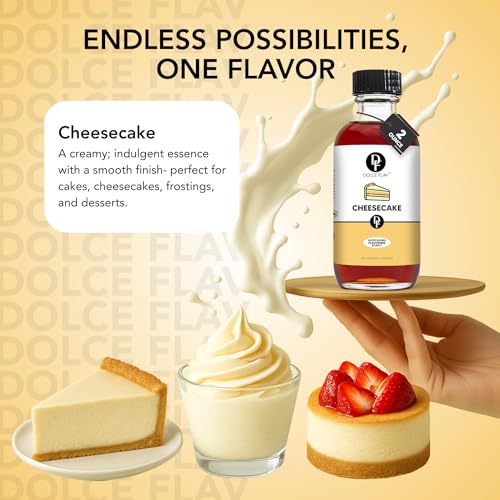Image of Dolce Flav Cheesecake Extract - 2 Ounce Water-Soluble Kosher, Sugar-Free, Concentrated Creamy Flavor for Desserts, Frostings & Pastries, Includes Measured Dropper, Pack of 2