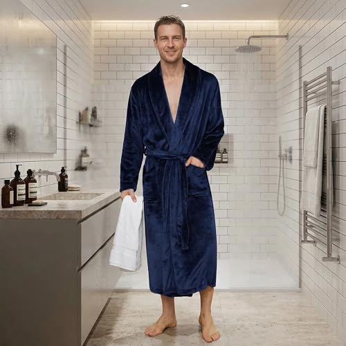 Image of U2SKIIN Mens Fleece Robe Plush Collar Shawl Bathrobe